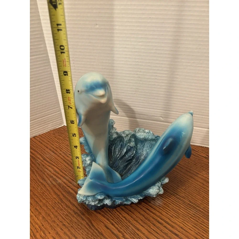 Vintage Resin 2 Dolphins Jumping Waves Water Sculpture 9